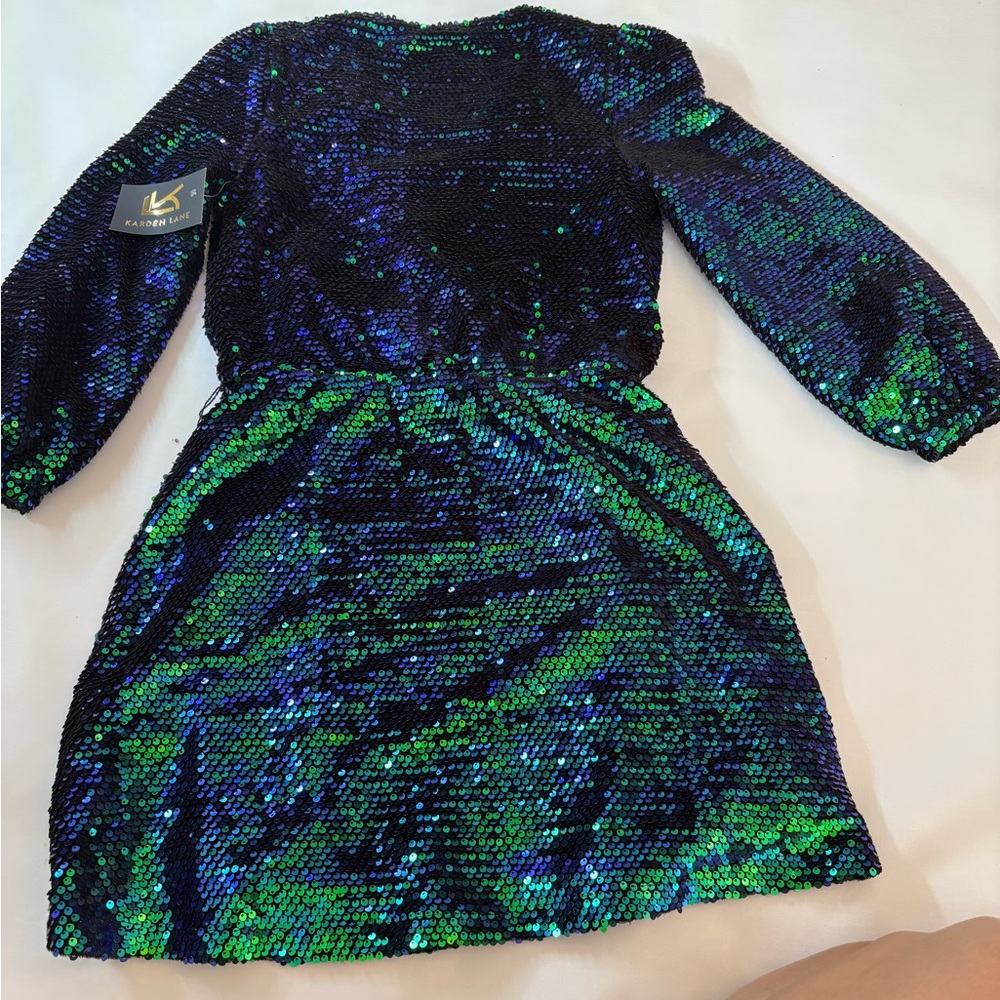 Sugarlips Sequin Dress with Blue and Green Sparkle - Picture 4 of 7
